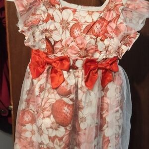 Floral Kids Dress with Red Accents
